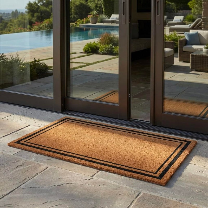 Kempf Black Border Coco Coir Doormat, 24" x 60", Non-Slip Backing, Heavy Duty Natural Fiber Front Door Welcome Entrance Mat, Low Clearance, Outdoor Indoor - Image 3